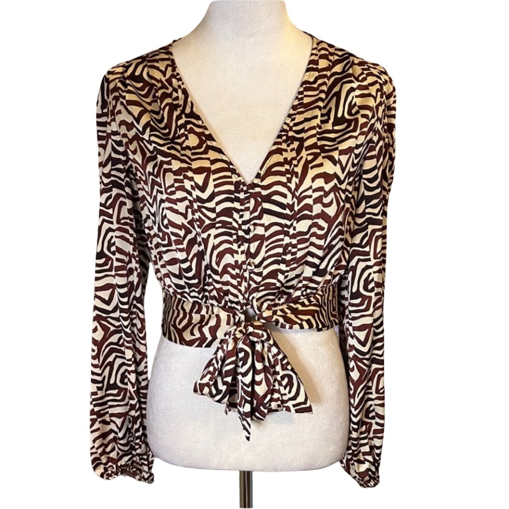 Joie Zebra Print Blouse in Brown and Cream